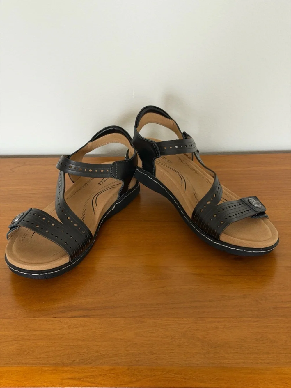 Comfort Black Leather Memory Foam Footbad Sandals EVA Walking Shoes-Biza Melody